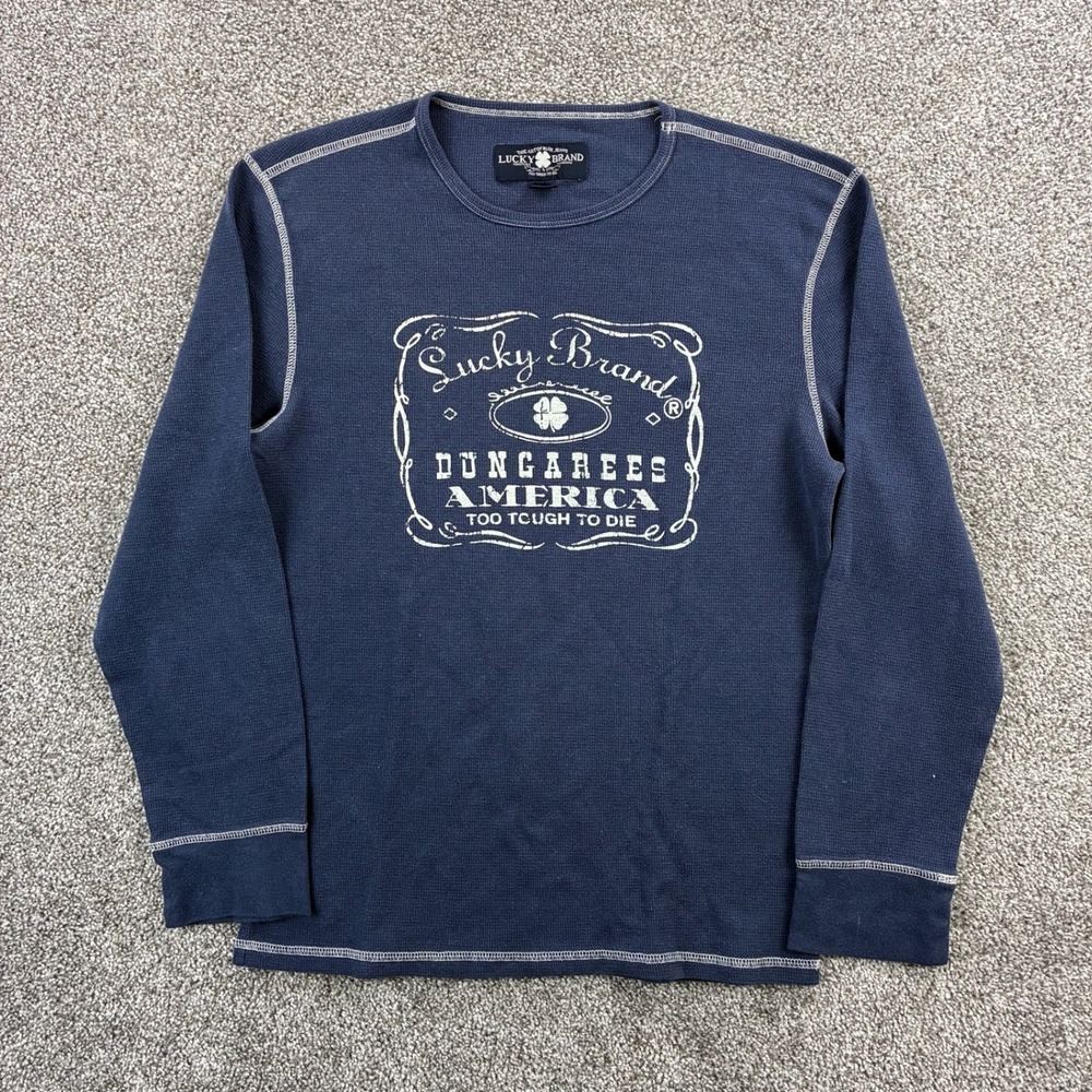 Lucky Brand Thermal Shirt XL Mens Blue Waffle Knit Long Sleeve Layer‎